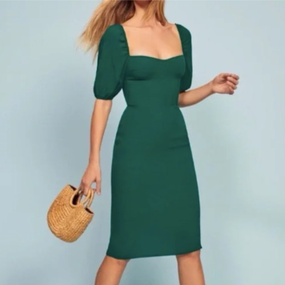 Reformation Jan Dress in Emerald Green
